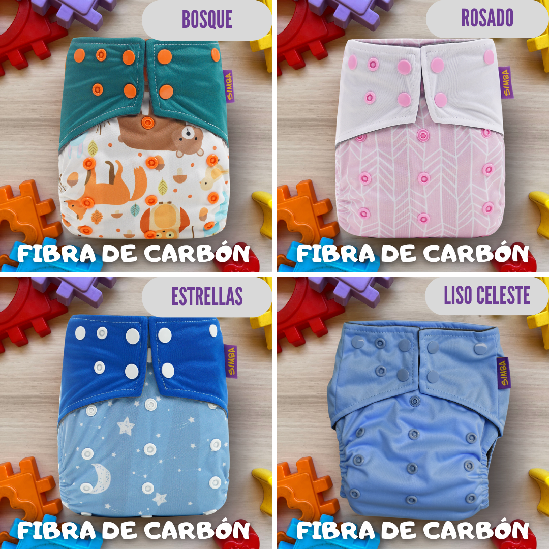 PACK x4 PAÑALES PREMIUM FIBRA DE CARBÓN