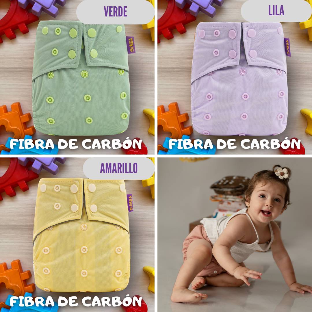 Set x4 Pañales Fibra de Carbón | Incluye 4 Absorbentes