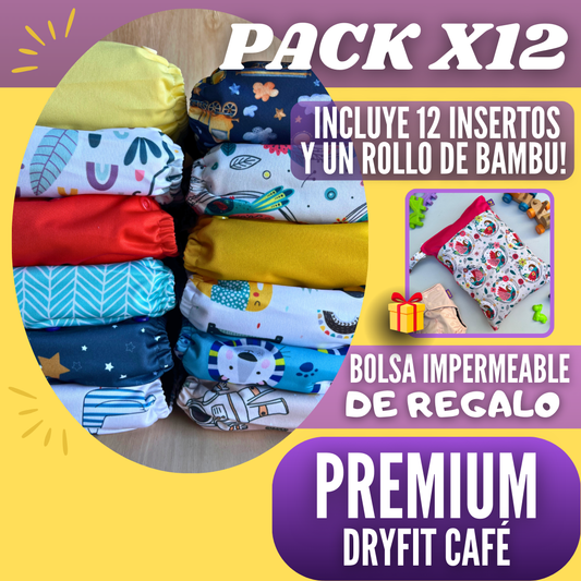 PACK x12 Pañales DryFit Café | Incluye 12 Absorbentes