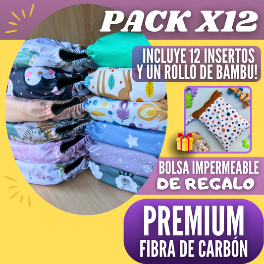 PACK x12 Pañales Fibra de Carbón | Incluye 12 Absorbentes