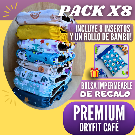 PACK x8 Pañales DryFit Café | Incluye 8 Absorbentes
