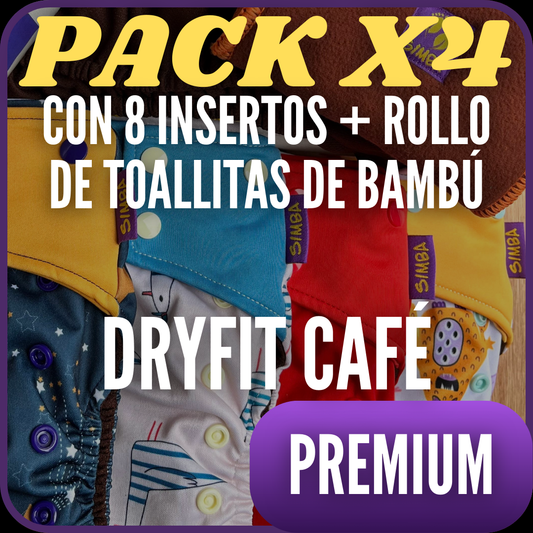 PACK x4 PAÑALES PREMIUM DRYFIT CAFÉ