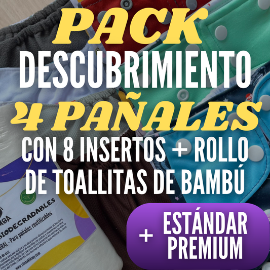 Pack "Descubrimiento" 4 Pañales | Incluye 8 absorbentes y rollo