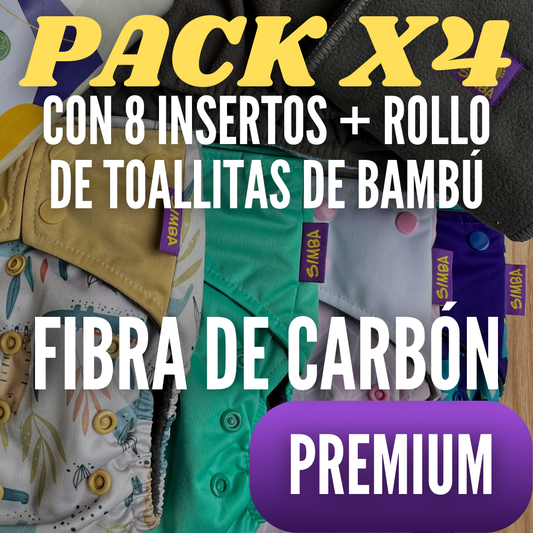 PACK x4 PAÑALES PREMIUM FIBRA DE CARBÓN