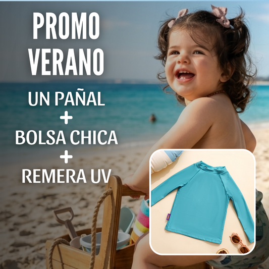 PROMO VERANO - PAÑAL DE AGUA + BOLSA CHICA + REMERA UV
